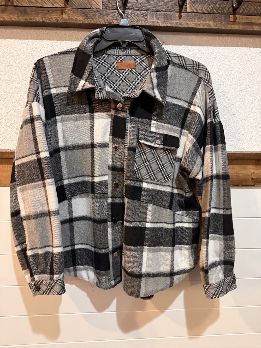 Umgee Black, Gray & Cream Plaid Shacket for Women